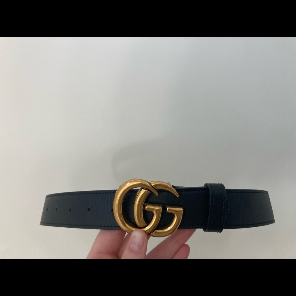 Black and Gold Leather Gucci Belt